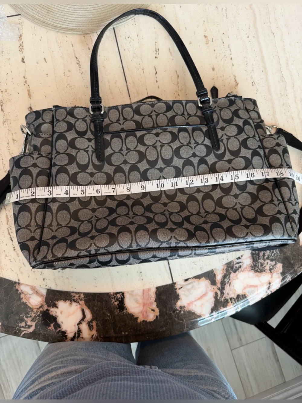 2013 Coach Gray Signature Monogram in Coated Leather 2 Way Diaper Bag